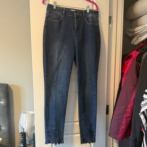 CHARLIE B Dark Blue Skinny Jeans with Lace Detail